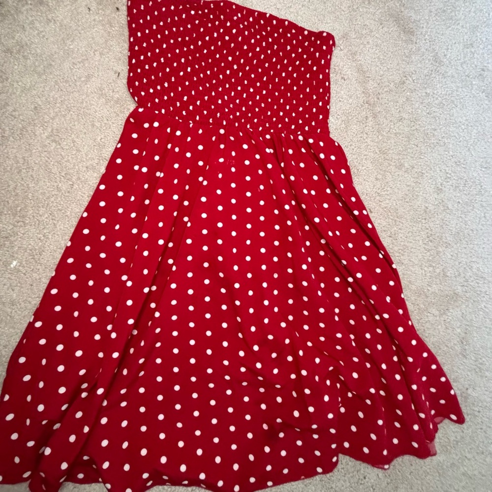 Red dress with white dots